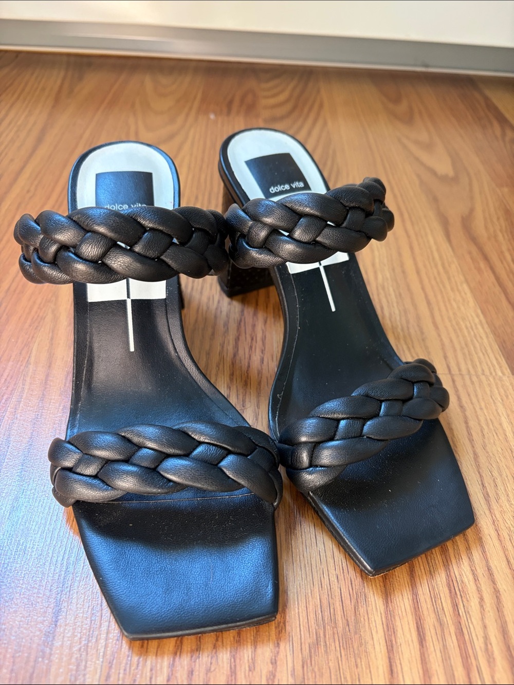 Dolce Vita Black Braided Leather Heeled Sandals